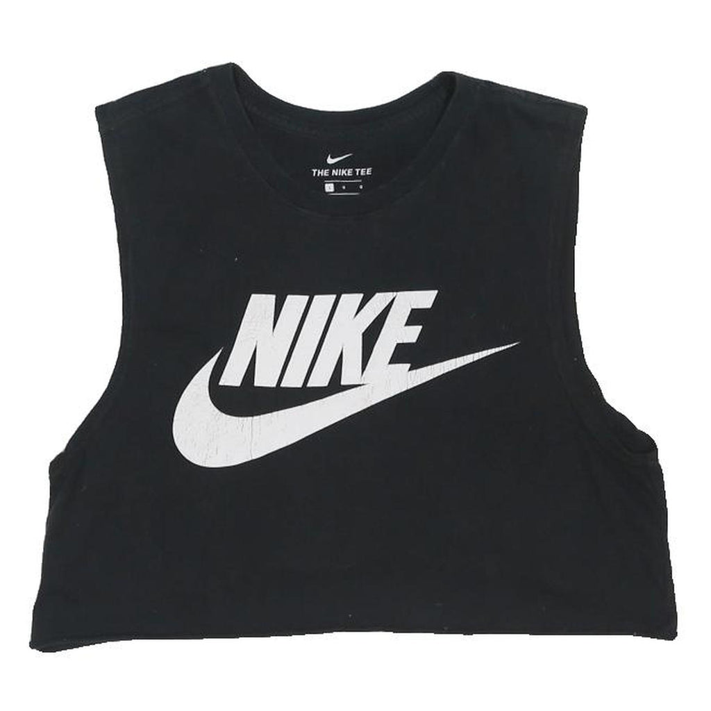 NIKE Womens Black Crop Sleeveless Crew Neck L Cotton Blend Logo Print