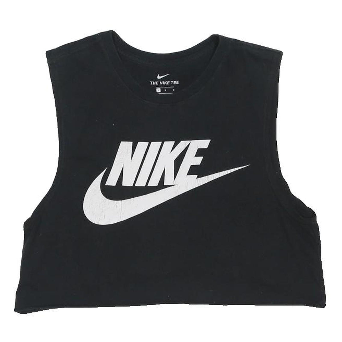 NIKE Womens Black Crop Sleeveless Crew Neck L Cotton Blend Logo Print
