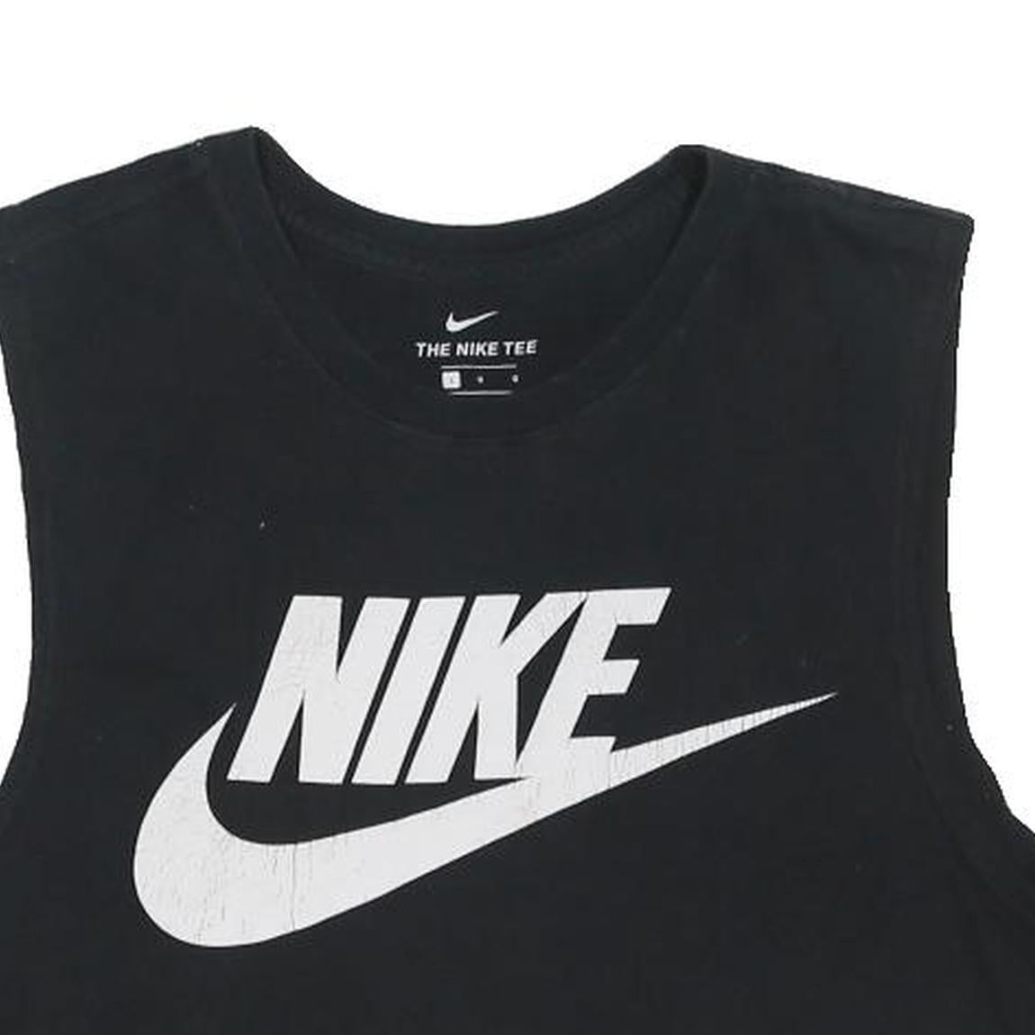 NIKE Womens Black Crop Sleeveless Crew Neck L Cotton Blend Logo Print