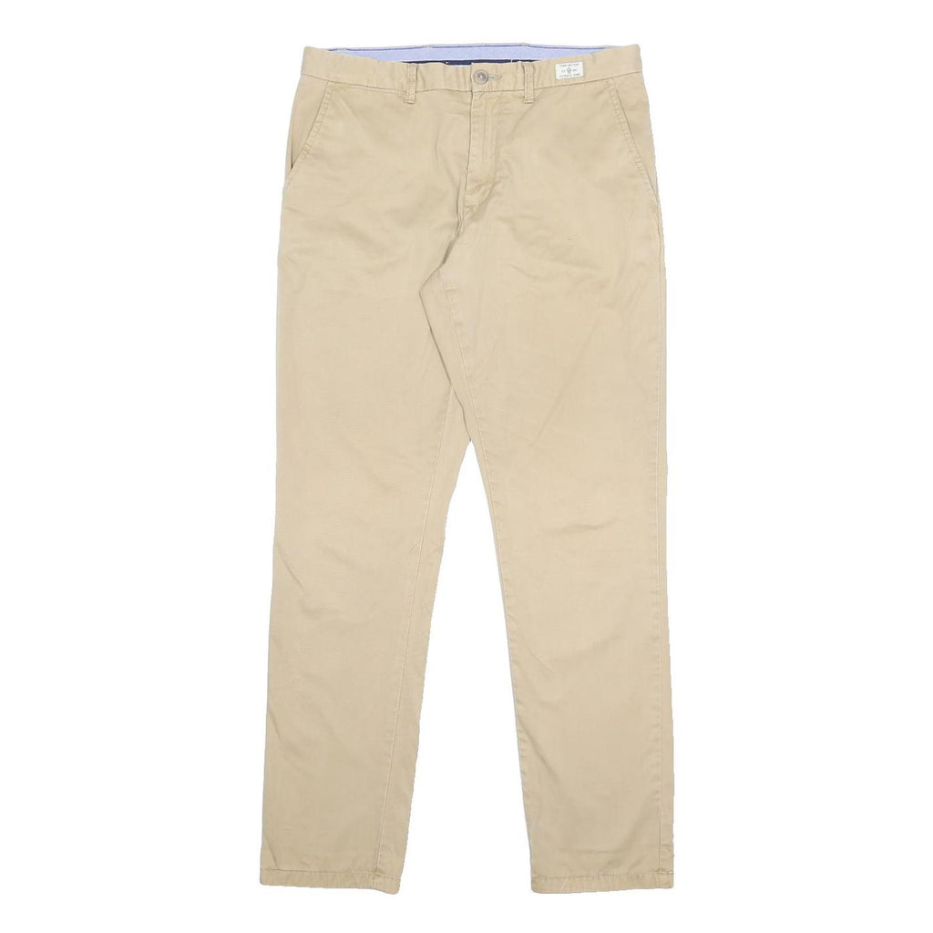 TOMMY HILFIGER Mens Cotton Beige Slim Straight Trousers W32 L32 Casual Wear