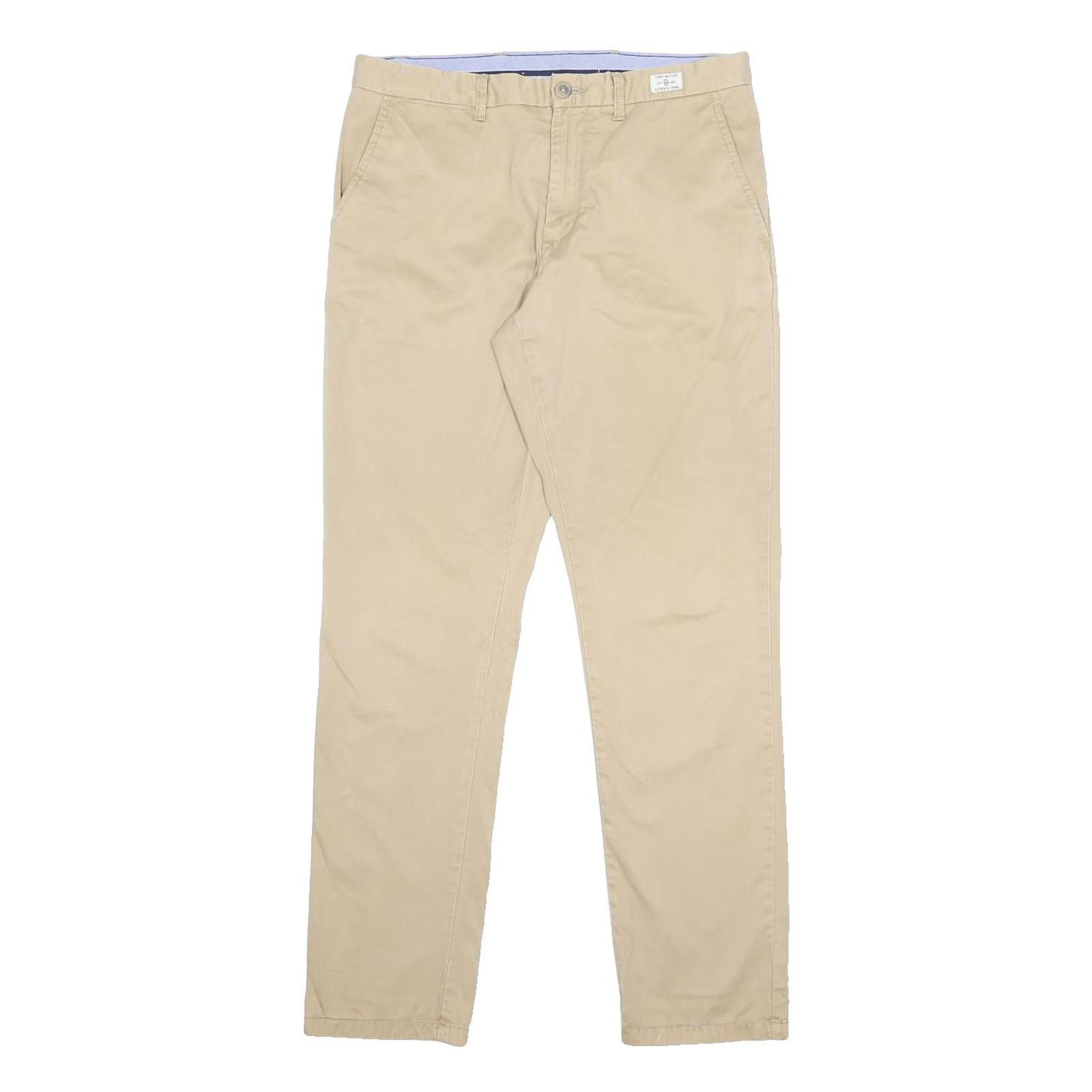 TOMMY HILFIGER Mens Cotton Beige Slim Straight Trousers W32 L32 Casual Wear