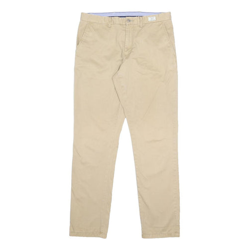 TOMMY HILFIGER Mens Cotton Beige Slim Straight Trousers W32 L32 Casual Wear