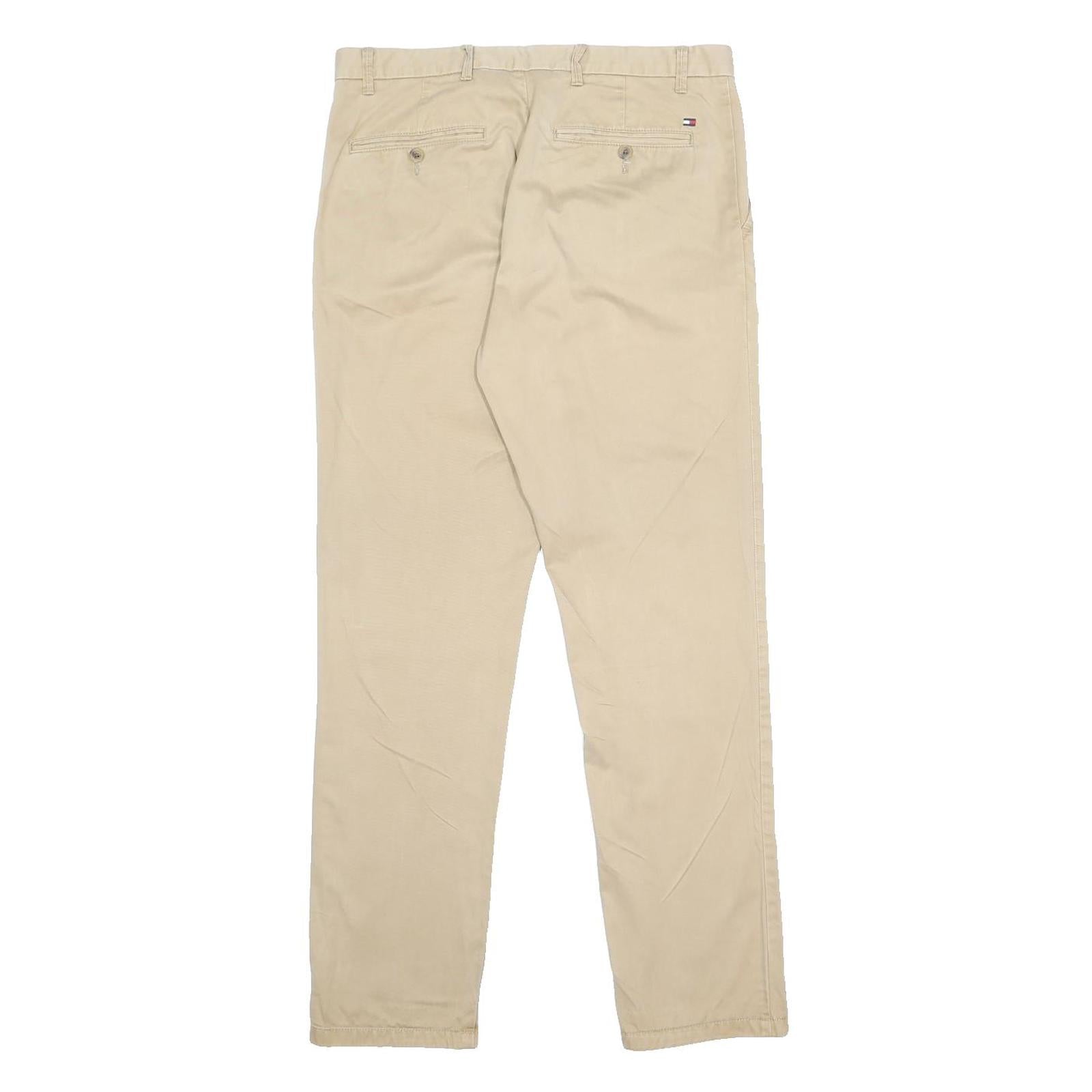 TOMMY HILFIGER Mens Cotton Beige Slim Straight Trousers W32 L32 Casual Wear