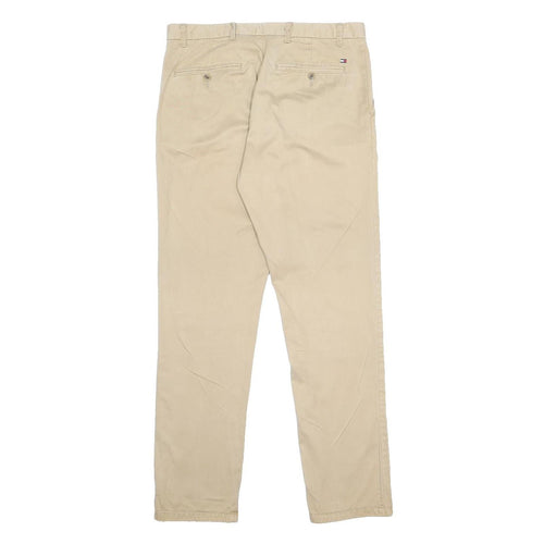 TOMMY HILFIGER Mens Cotton Beige Slim Straight Trousers W32 L32 Casual Wear