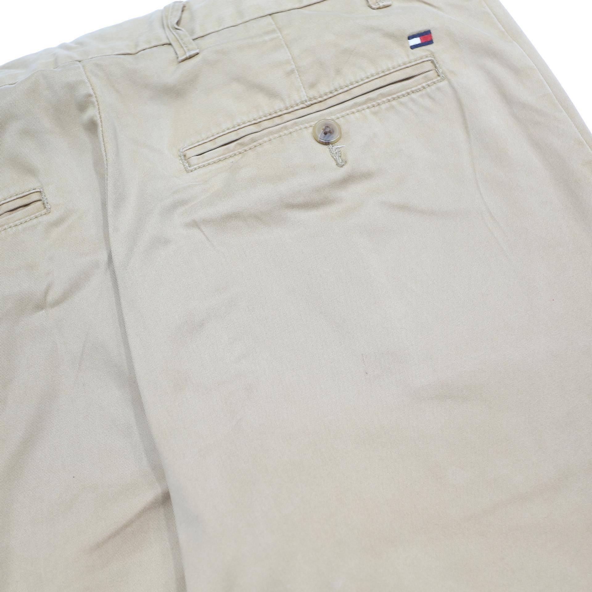 TOMMY HILFIGER Mens Cotton Beige Slim Straight Trousers W32 L32 Casual Wear