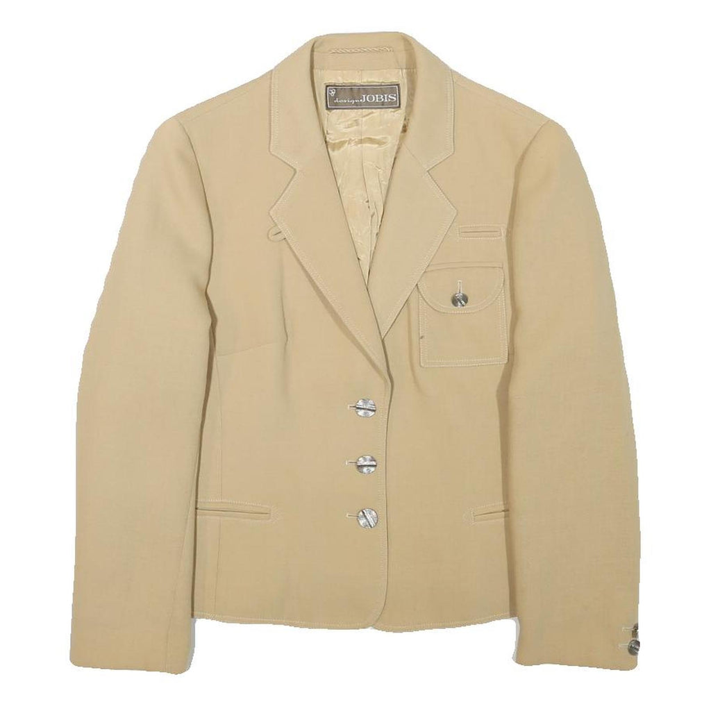 JOBIS Womens Beige Wool Blend Blazer Jacket XXS Button Closure Tailored Fit