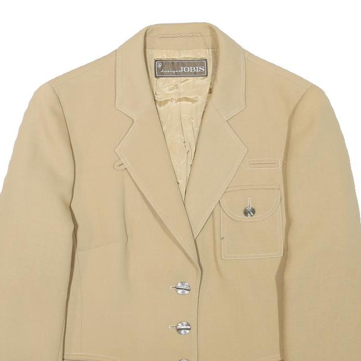 JOBIS Womens Beige Wool Blend Blazer Jacket XXS Button Closure Tailored Fit