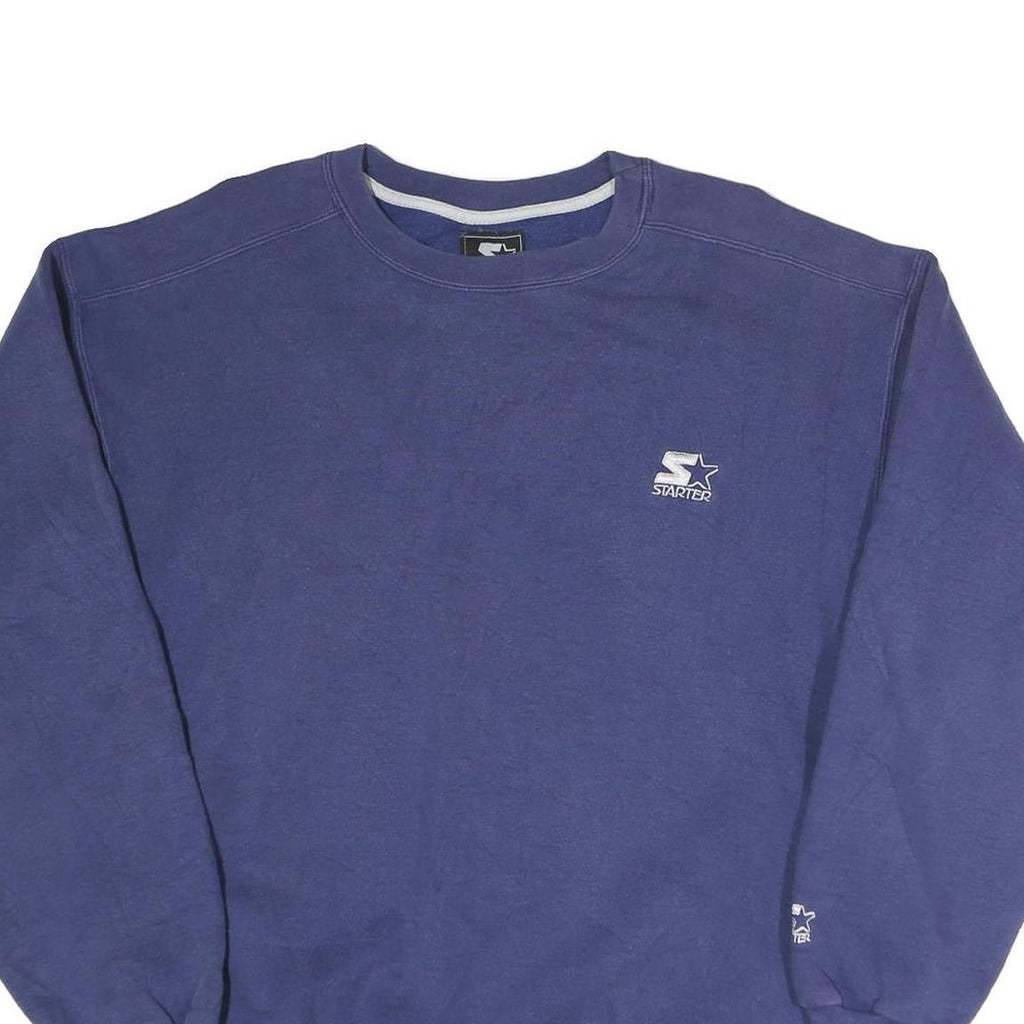 STARTER Mens Blue Crew Neck L Cotton Blend Sweatshirt Pullover Casual Retro