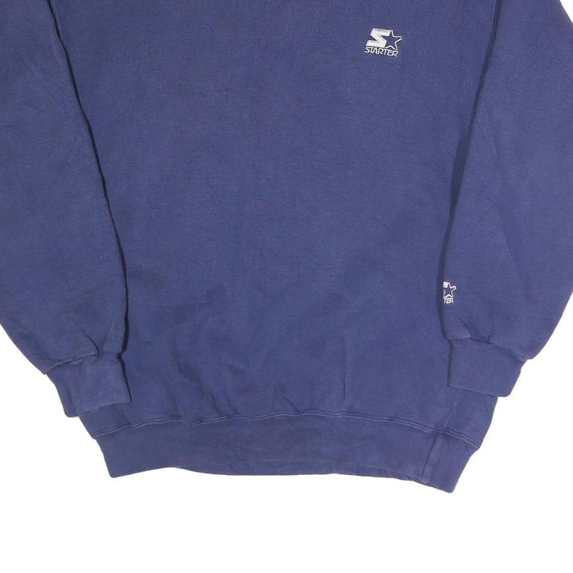 STARTER Mens Blue Crew Neck L Cotton Blend Sweatshirt Pullover Casual Retro