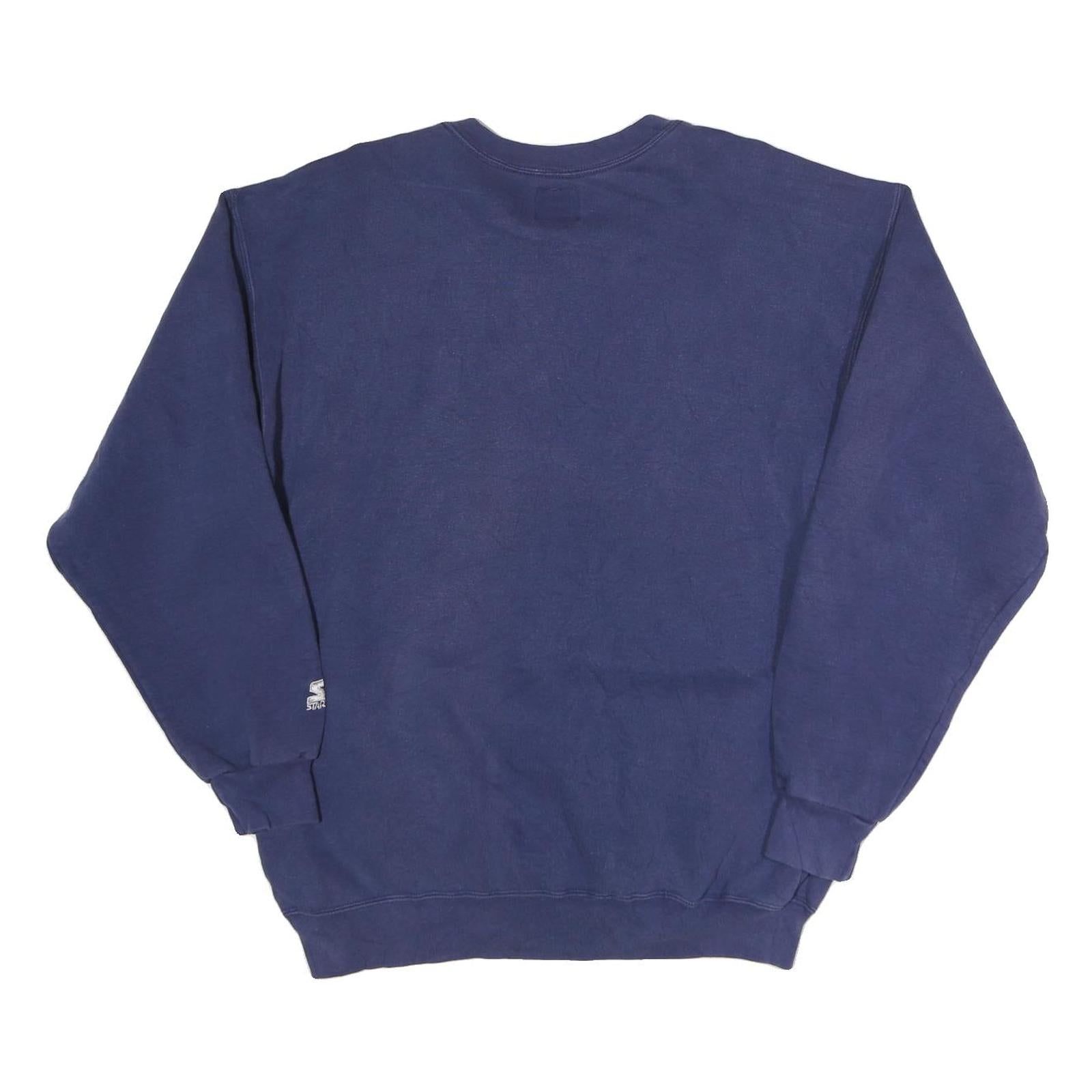 STARTER Mens Blue Crew Neck L Cotton Blend Sweatshirt Pullover Casual Retro
