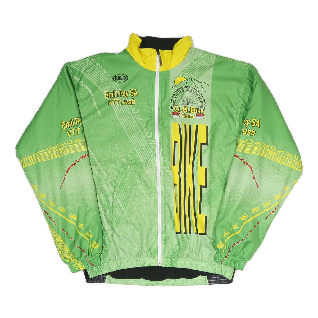 Mens Green Yellow G.R. Bike Team Cycling Jacket L Polyester Plain Zip Activewear