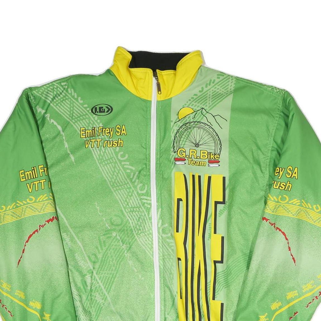 Mens Green Yellow G.R. Bike Team Cycling Jacket L Polyester Plain Zip Activewear