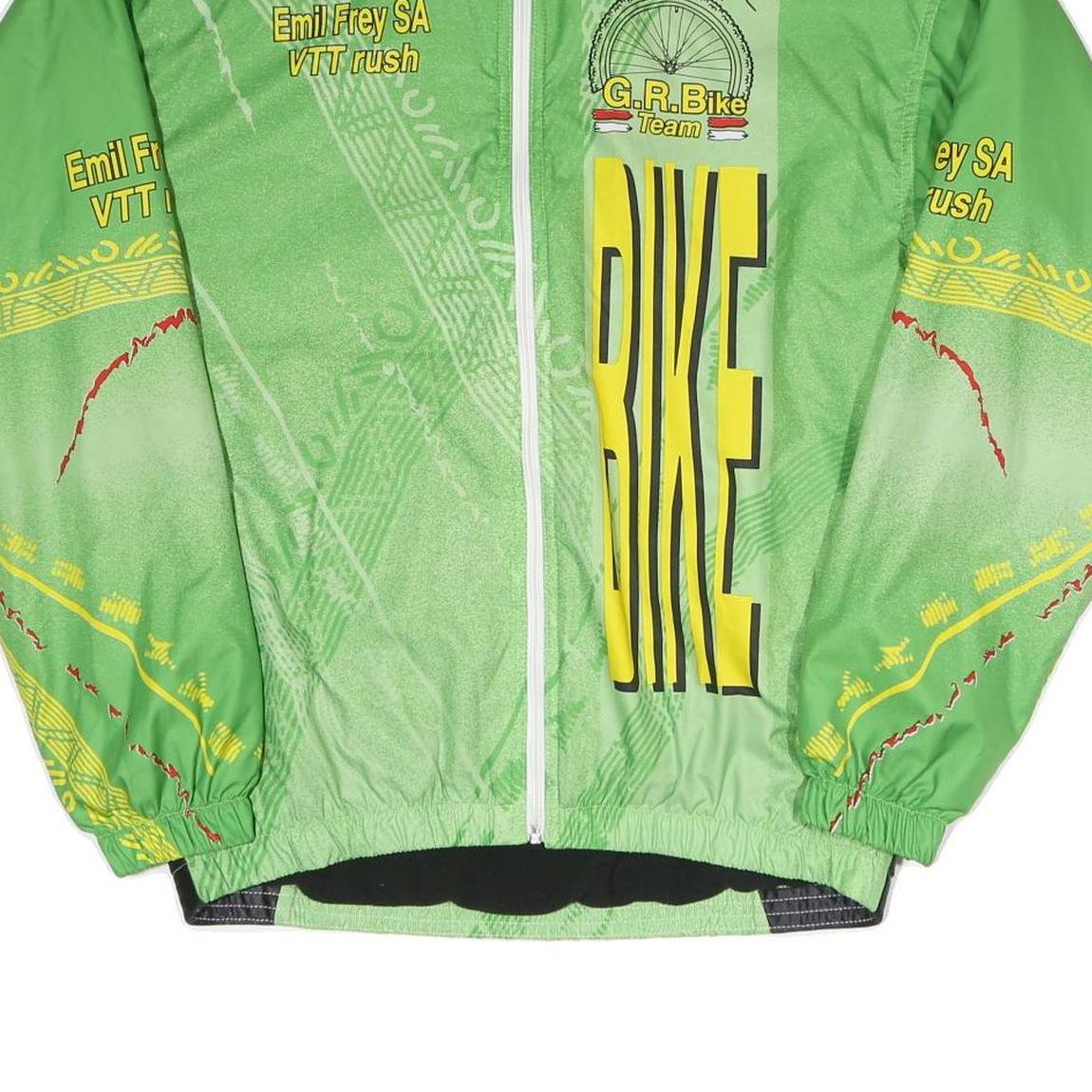 Mens Green Yellow G.R. Bike Team Cycling Jacket L Polyester Plain Zip Activewear