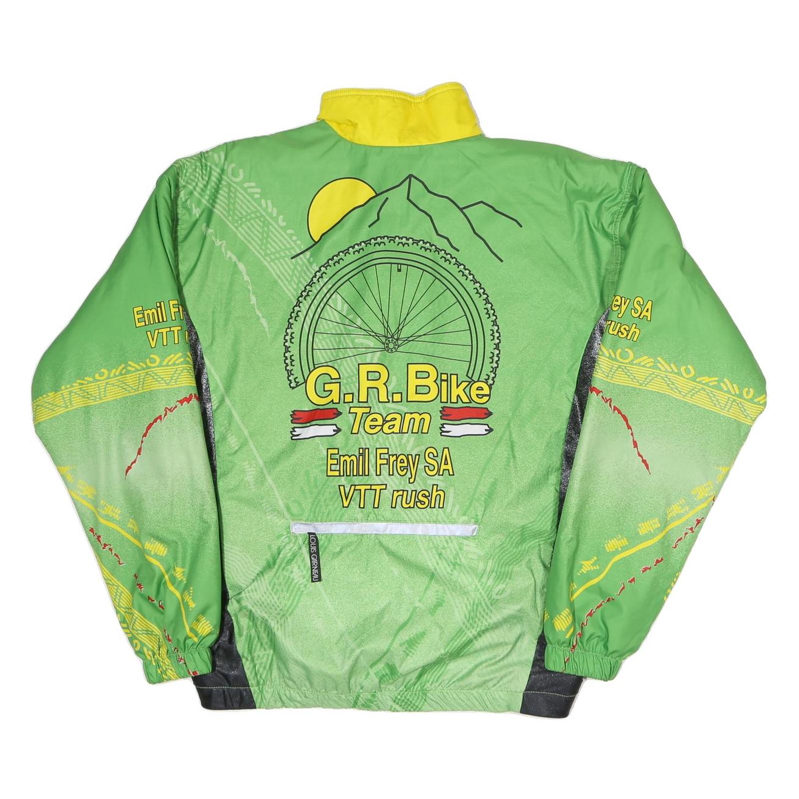 Mens Green Yellow G.R. Bike Team Cycling Jacket L Polyester Plain Zip Activewear
