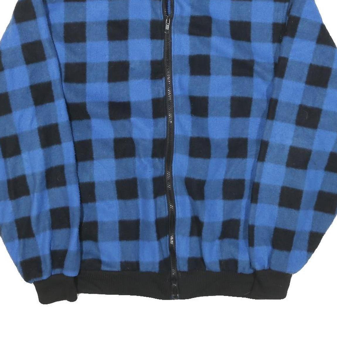 GENERATION Mens Blue & Black Checked Zip Jacket L Polyester Blend Casual