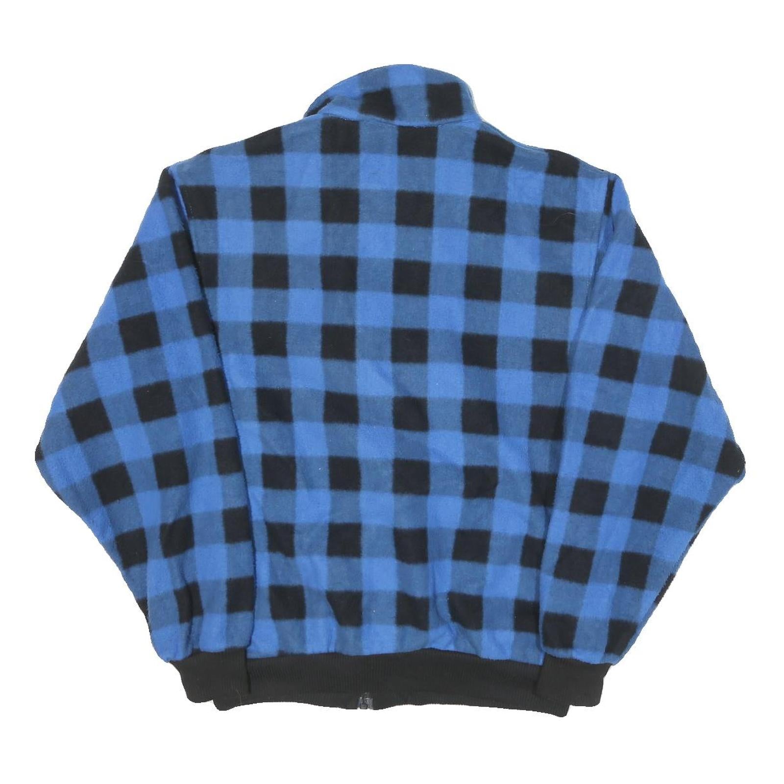 GENERATION Mens Blue & Black Checked Zip Jacket L Polyester Blend Casual