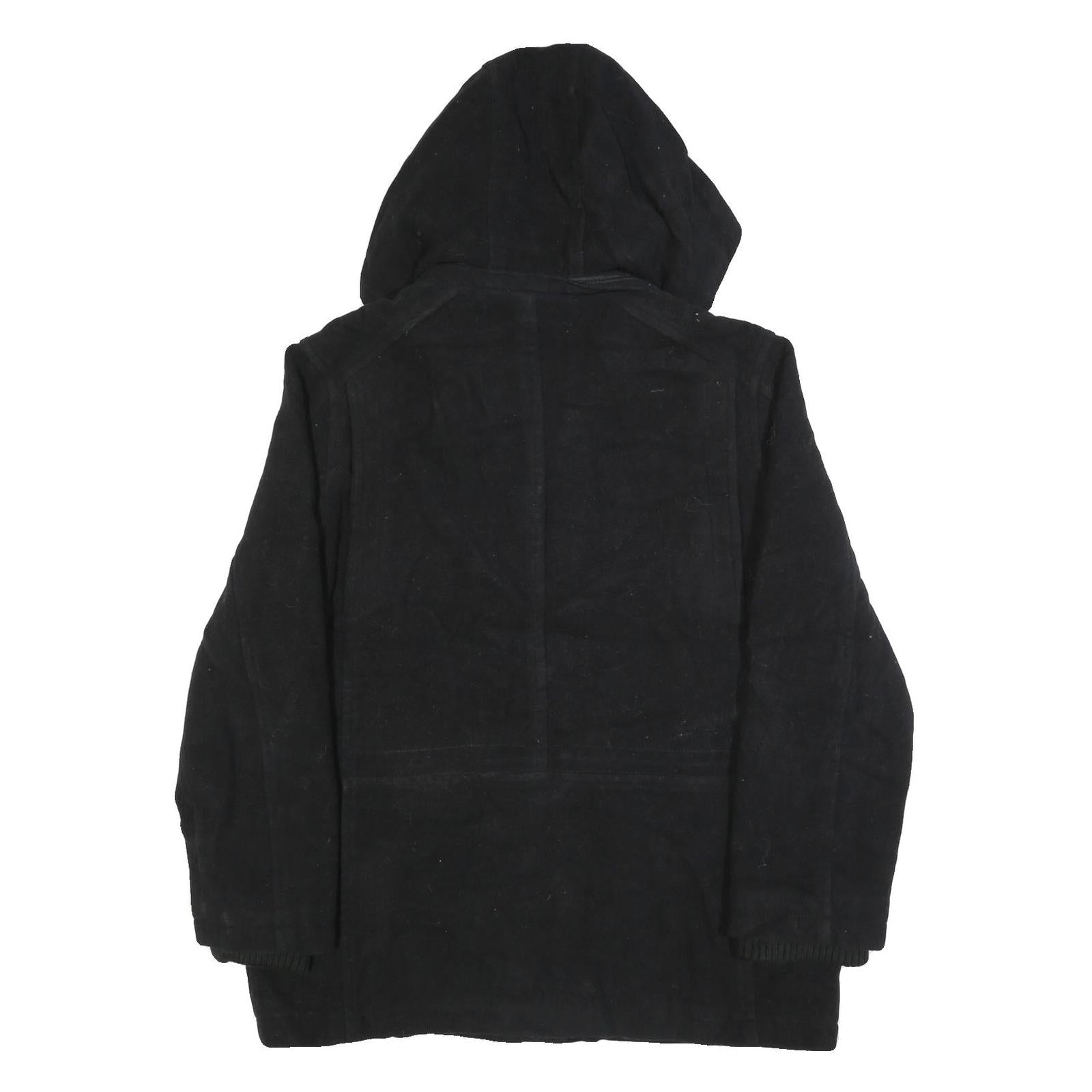 TOMMY HILFIGER Mens Black Hooded Wool Blend Zip Jacket L Outerwear Classic