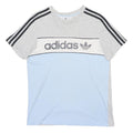 ADIDAS Boys Grey & Light Blue Colour Block T-Shirt 15-16Y Short Sleeve Crew Neck