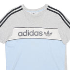 ADIDAS Boys Grey & Light Blue Colour Block T-Shirt 15-16Y Short Sleeve Crew Neck