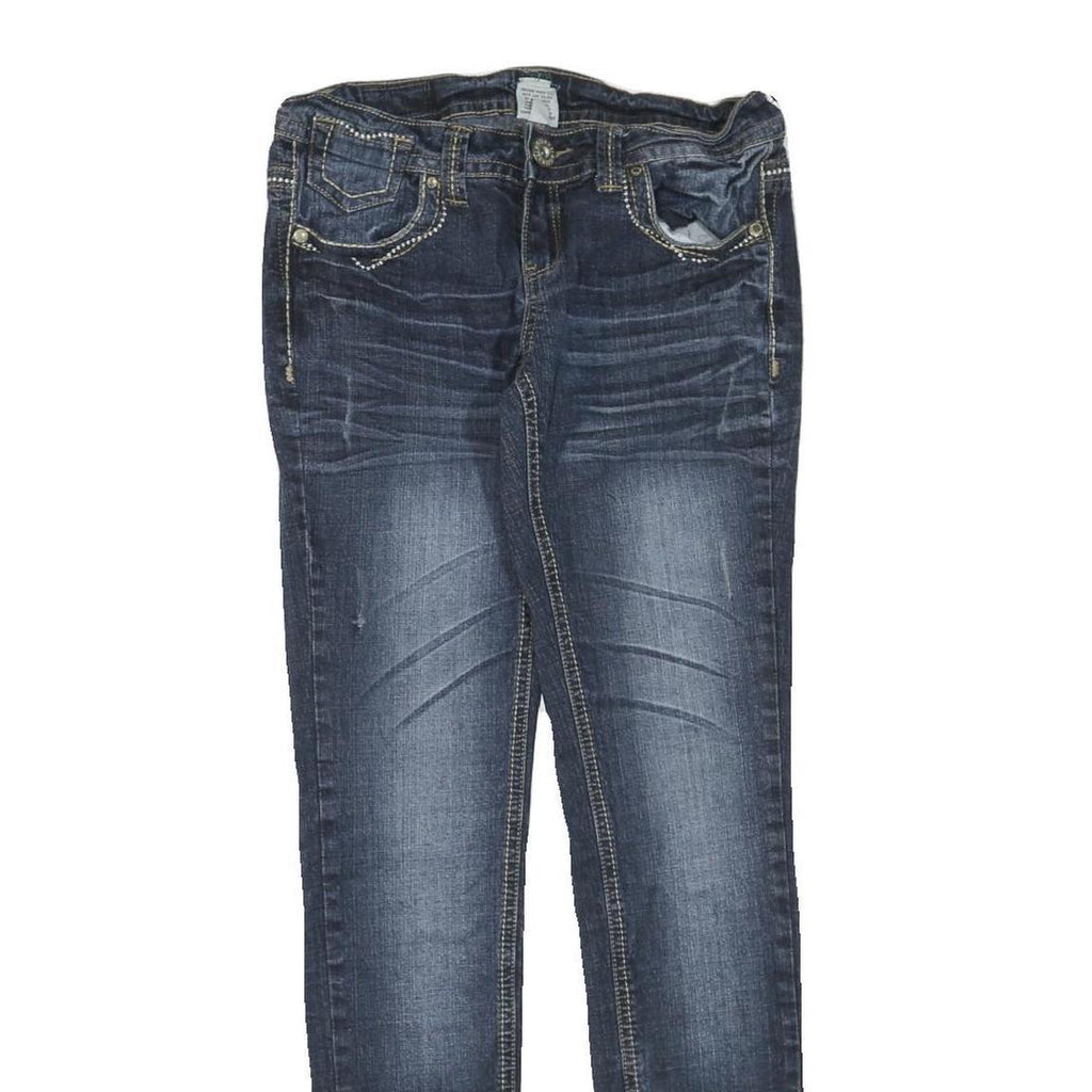 Womens Blue Regular Fit Skinny Denim Jeans Cotton Blend Zip W30 L32 Embellished