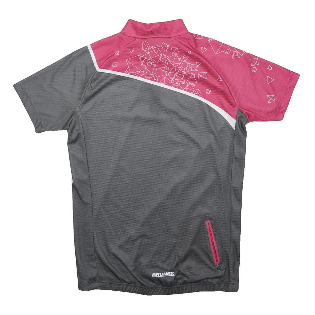 BRUNEX Mens Grey & Pink Graphic Modern T-Shirt M Short Sleeve Zip Neck