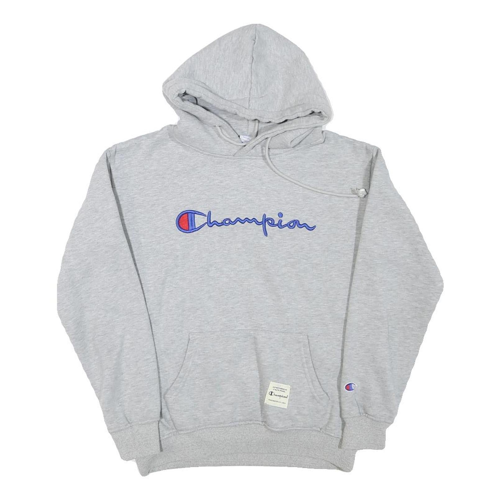 CHAMPION Mens Grey Hoodie S Embroidered Logo Cotton Blend Pullover