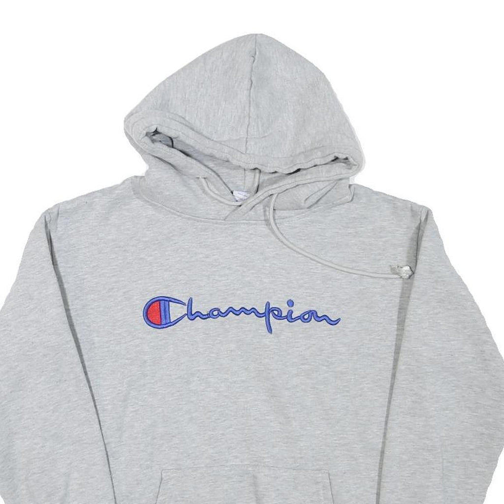 CHAMPION Mens Grey Hoodie S Embroidered Logo Cotton Blend Pullover