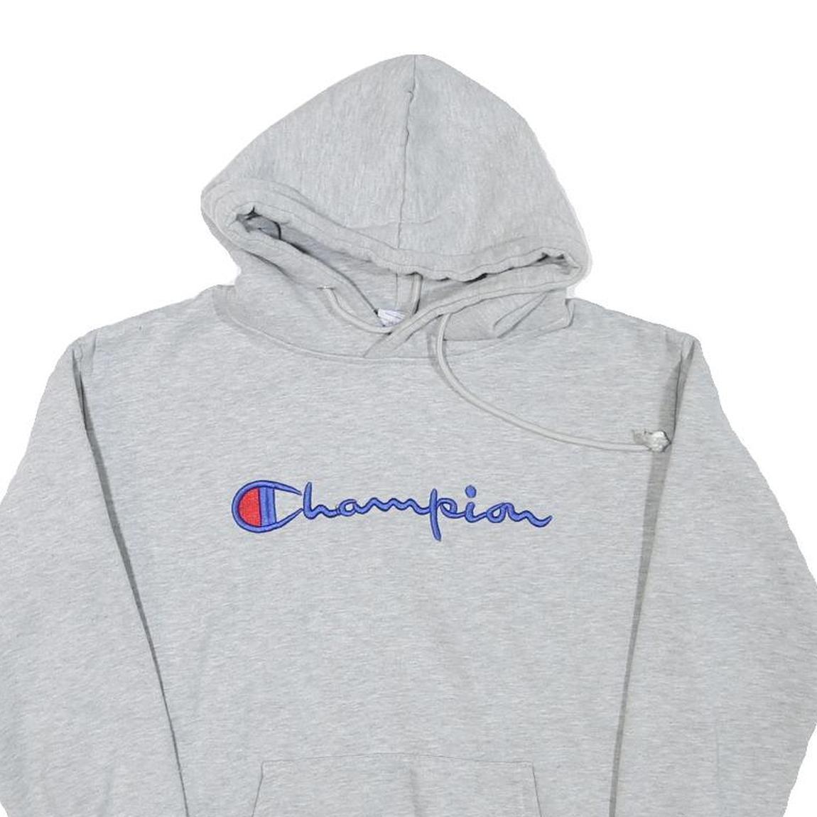 CHAMPION Mens Grey Hoodie S Embroidered Logo Cotton Blend Pullover
