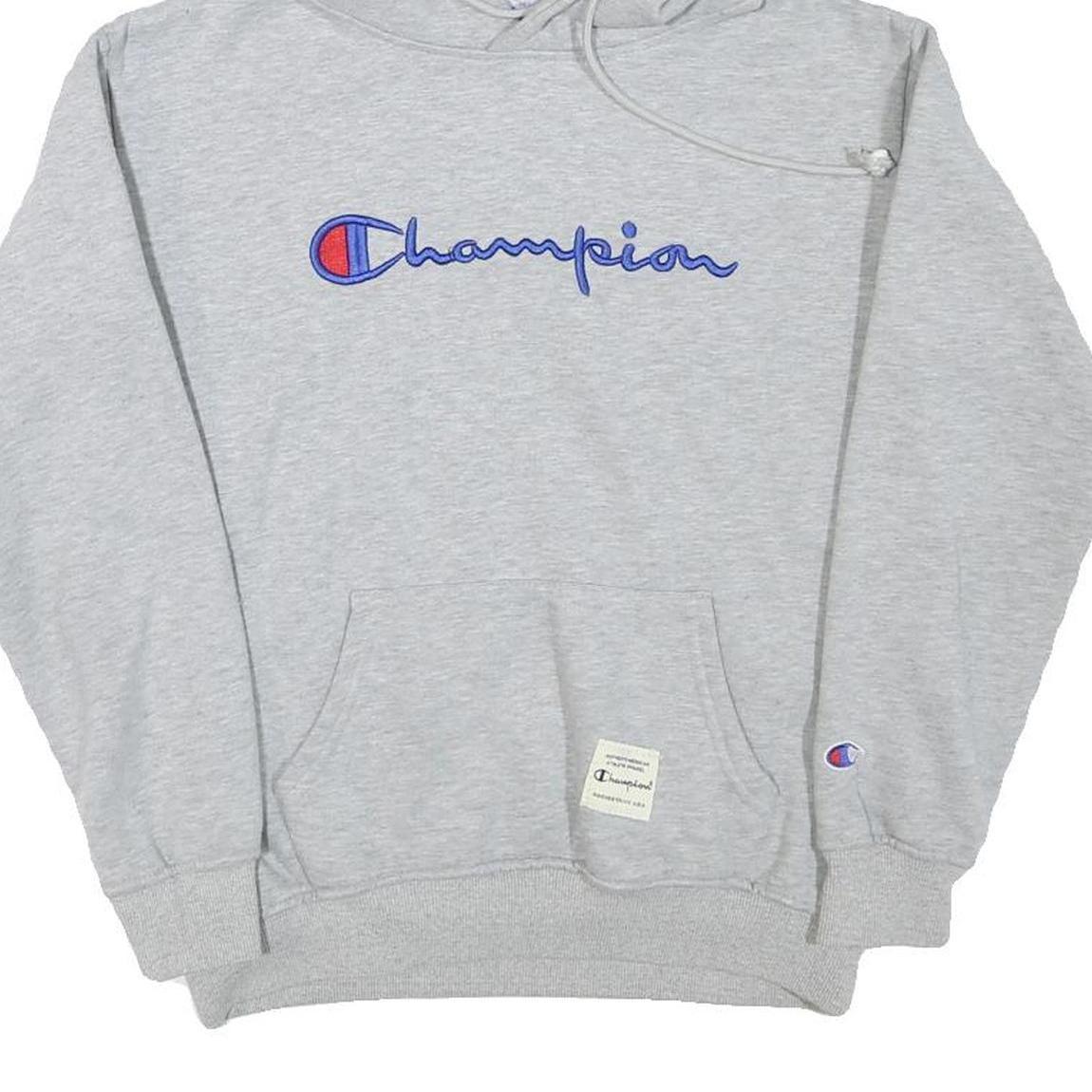 CHAMPION Mens Grey Hoodie S Embroidered Logo Cotton Blend Pullover