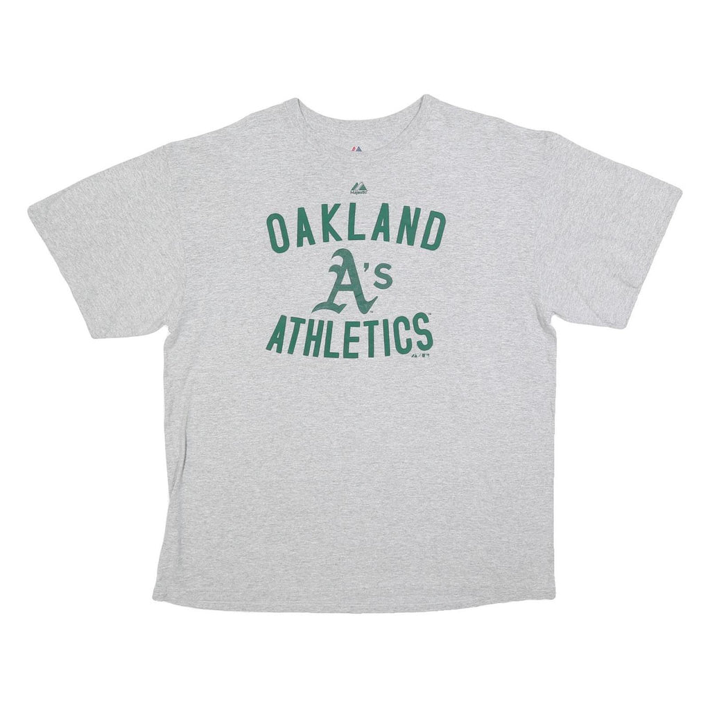 MAJESTIC Mens Grey Oakland Athletics Graphic T-Shirt XL Crew Neck Short Sleeve