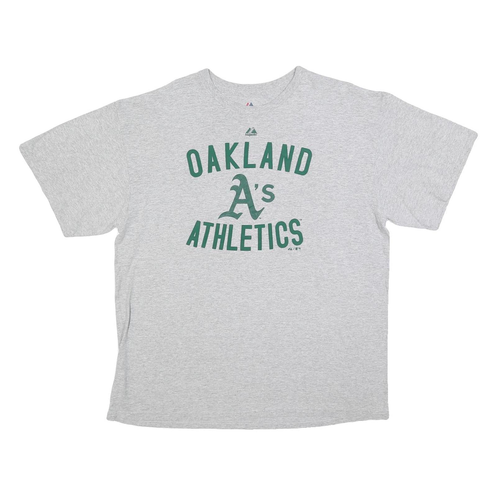 MAJESTIC Mens Grey Oakland Athletics Graphic T-Shirt XL Crew Neck Short Sleeve