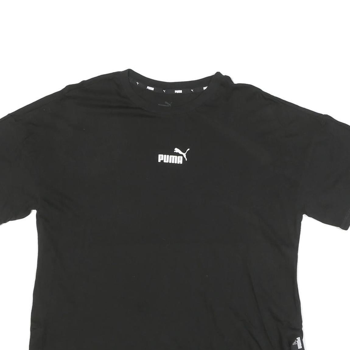 PUMA Womens Black Graphic T-Shirt M Short Sleeve Crew Neck Logo Stripe