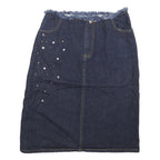 MISS K Womens Blue Denim Embellished Mini Cotton Blend Skirt S Frayed Waist