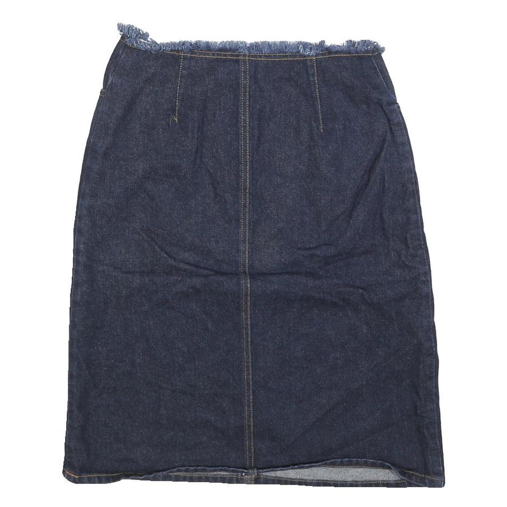 MISS K Womens Blue Denim Embellished Mini Cotton Blend Skirt S Frayed Waist