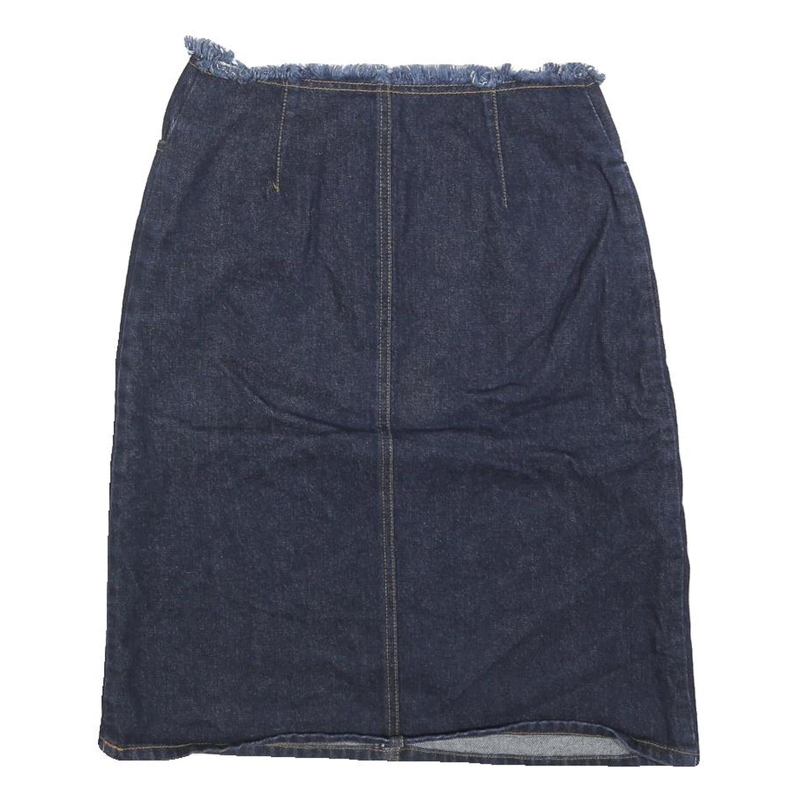 MISS K Womens Blue Denim Embellished Mini Cotton Blend Skirt S Frayed Waist