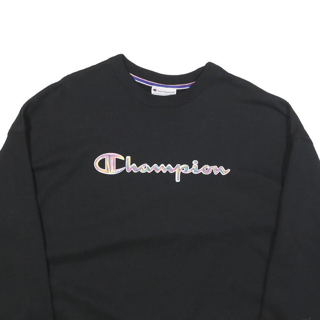CHAMPION Womens Black Pullover Sweatshirt L Embroidered Logo Crew Neck