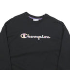 CHAMPION Womens Black Pullover Sweatshirt L Embroidered Logo Crew Neck