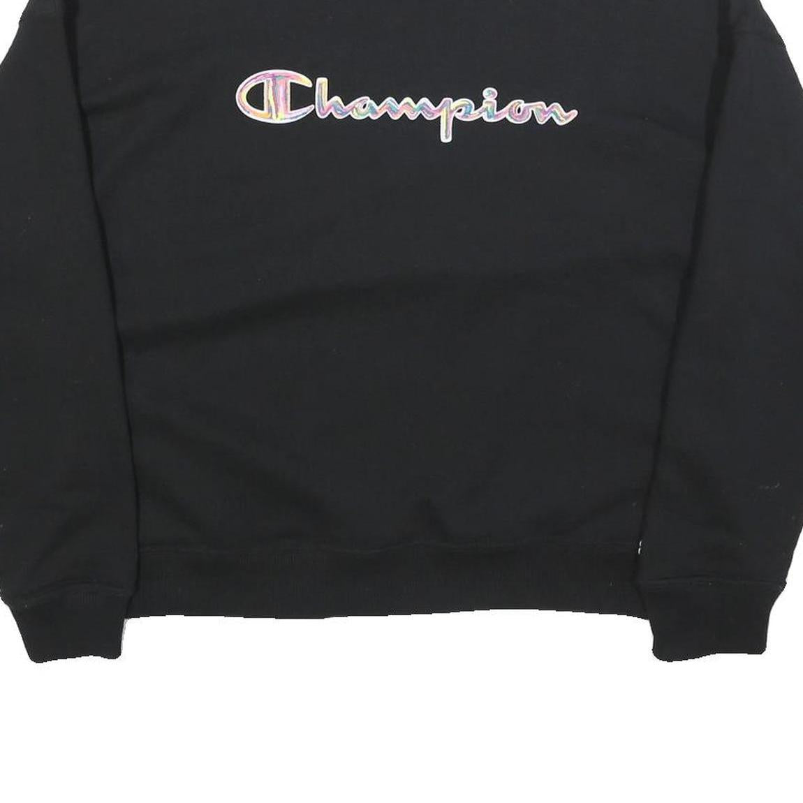 CHAMPION Womens Black Pullover Sweatshirt L Embroidered Logo Crew Neck
