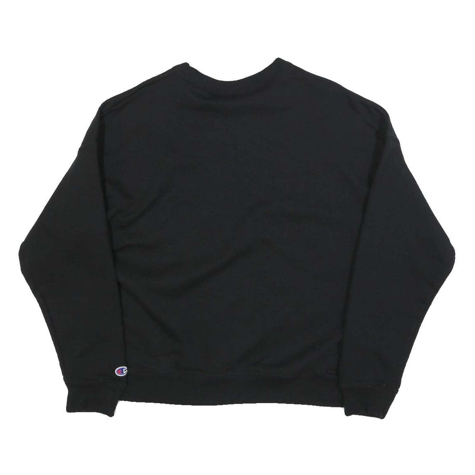 CHAMPION Womens Black Pullover Sweatshirt L Embroidered Logo Crew Neck
