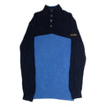 NAUTICA Mens Patterned Jumper Blue Colourblock Button Neck Chunky Knit XL