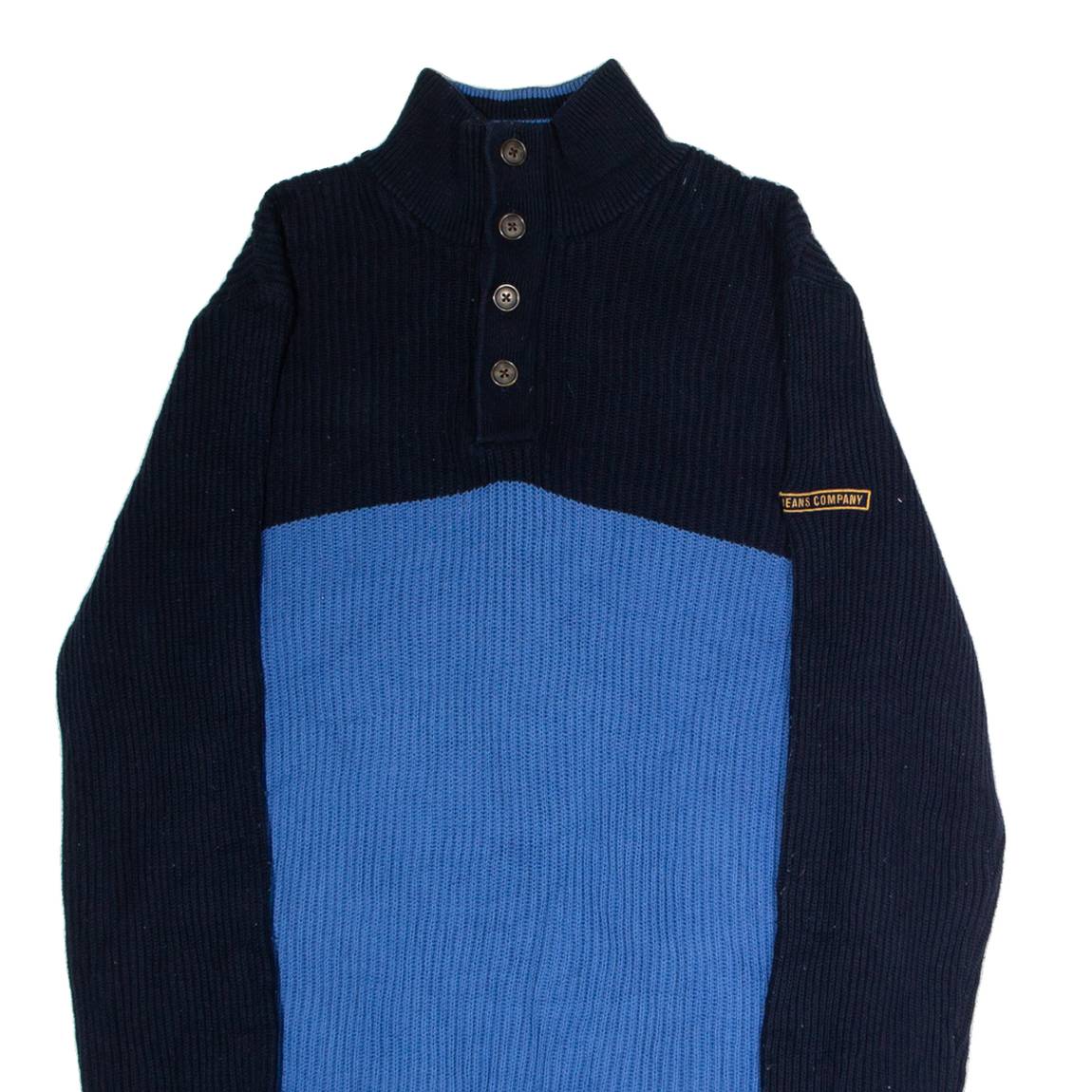 NAUTICA Mens Patterned Jumper Blue Colourblock Button Neck Chunky Knit XL