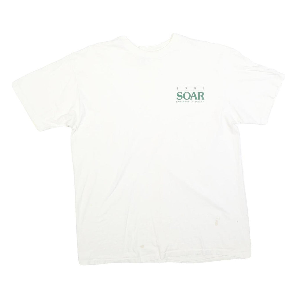 HANES Mens White SOAR University Of Denver Graphic T-Shirt XL Short Sleeve Crew