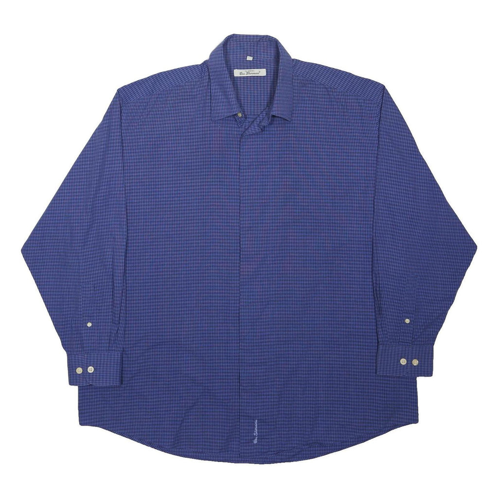 BEN SHERMAN Mens Blue Check Shirt 2XL Long Sleeve Cotton Blend Casual
