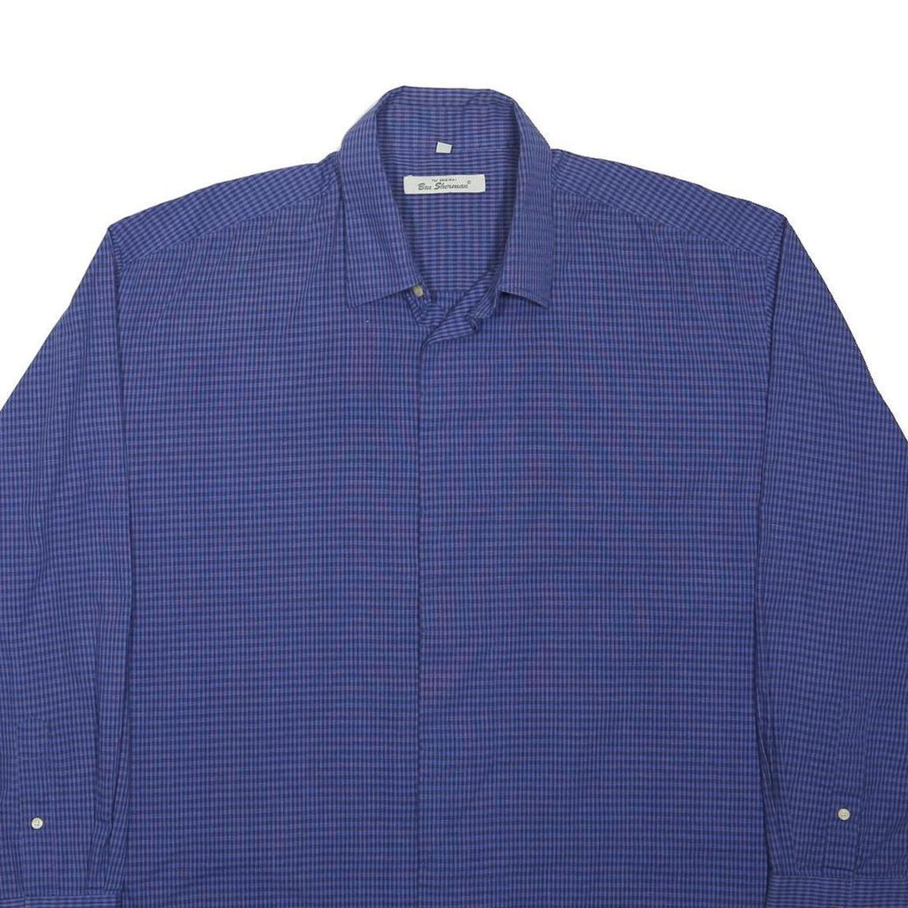 BEN SHERMAN Mens Blue Check Shirt 2XL Long Sleeve Cotton Blend Casual