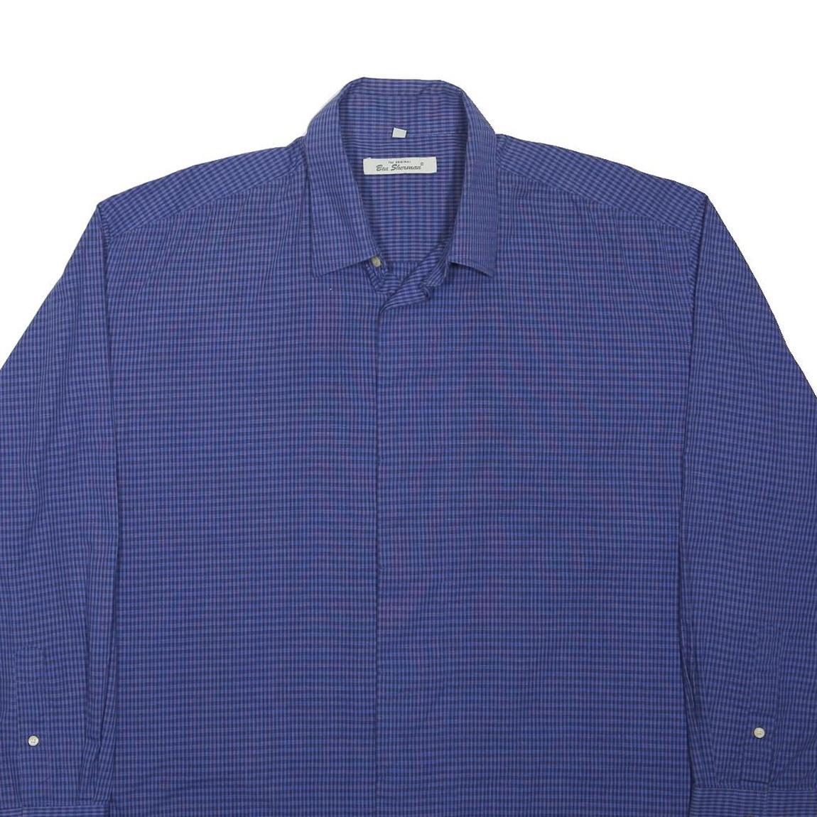 BEN SHERMAN Mens Blue Check Shirt 2XL Long Sleeve Cotton Blend Casual
