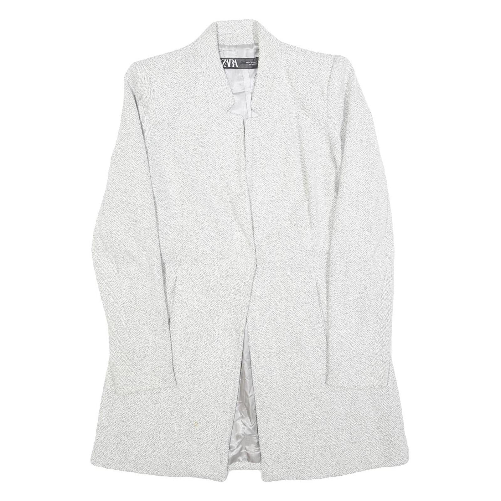 ZARA Womens White Herringbone Jacket XS Polyester Blend Button Closure