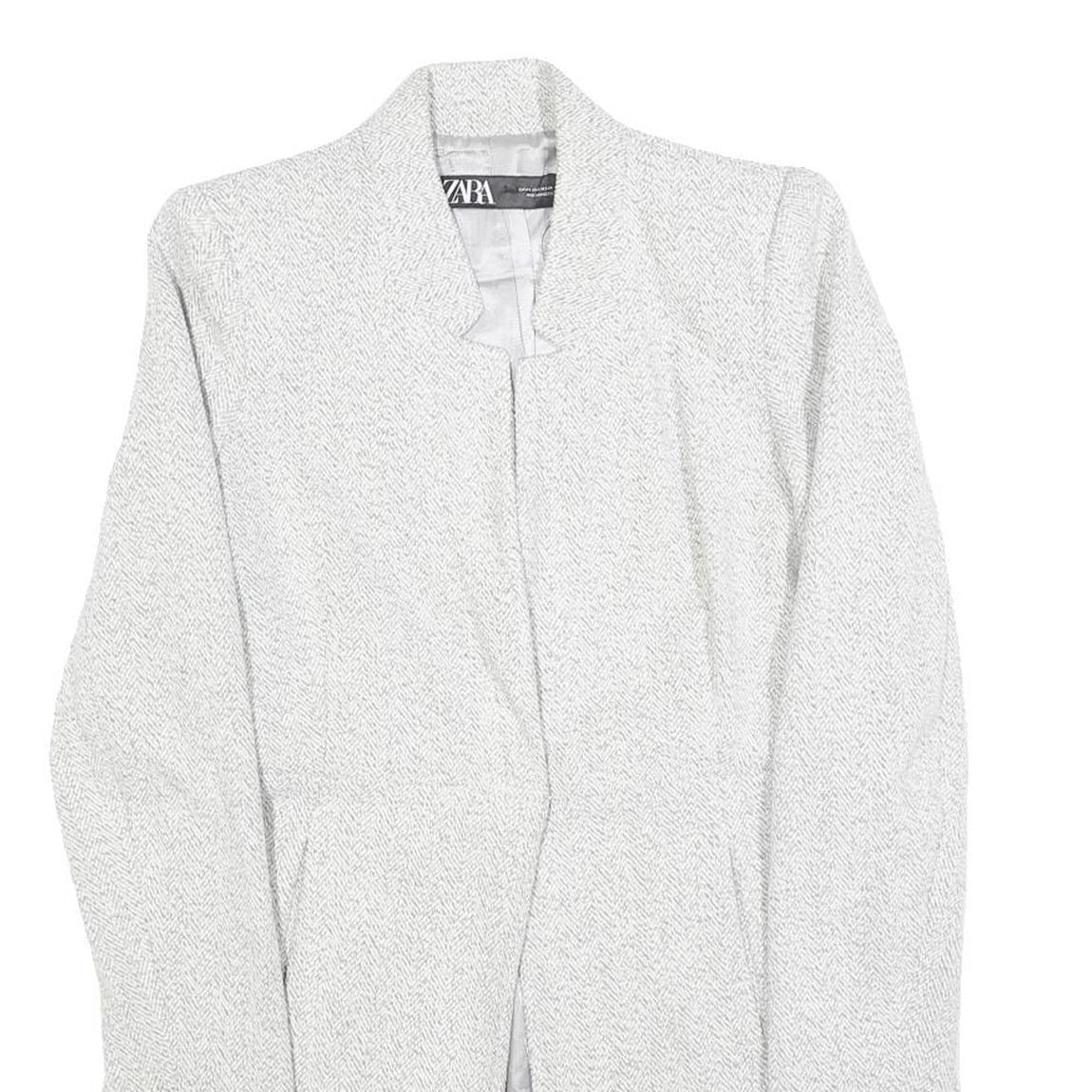 ZARA Womens White Herringbone Jacket XS Polyester Blend Button Closure
