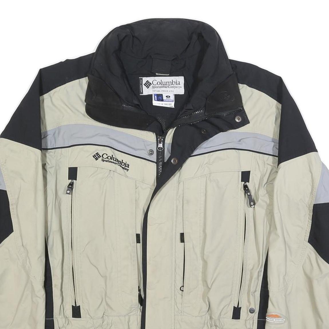 COLUMBIA Mens Beige & Black Outdoor Jacket S Synthetic Plain Waterproof Zip