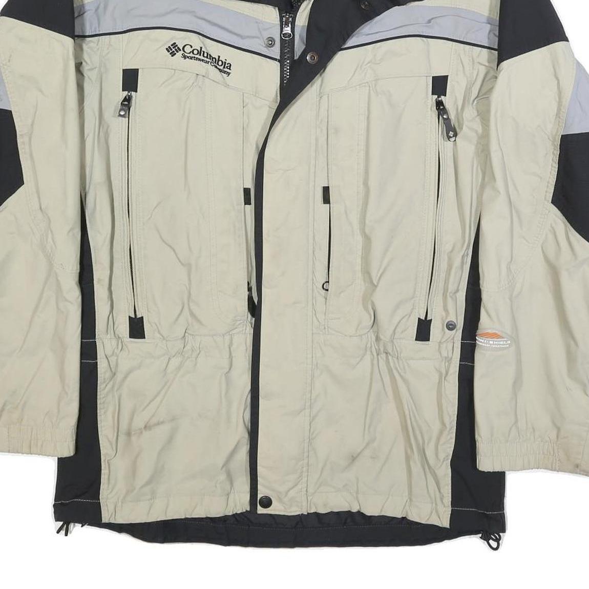 COLUMBIA Mens Beige & Black Outdoor Jacket S Synthetic Plain Waterproof Zip