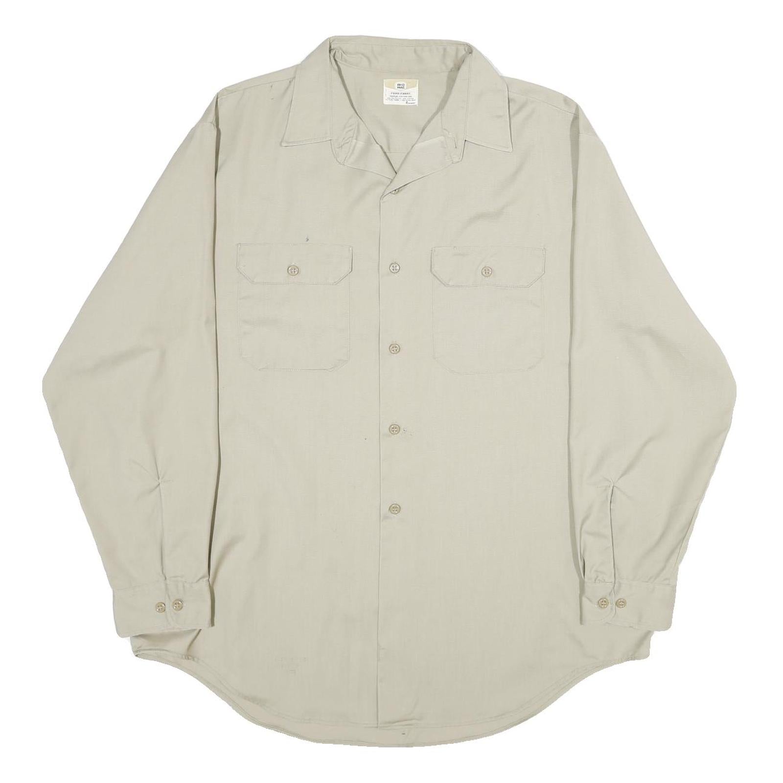 BIG MAC Mens Beige Work Shirt 2XL Polyester Blend Button Long Sleeve Utility